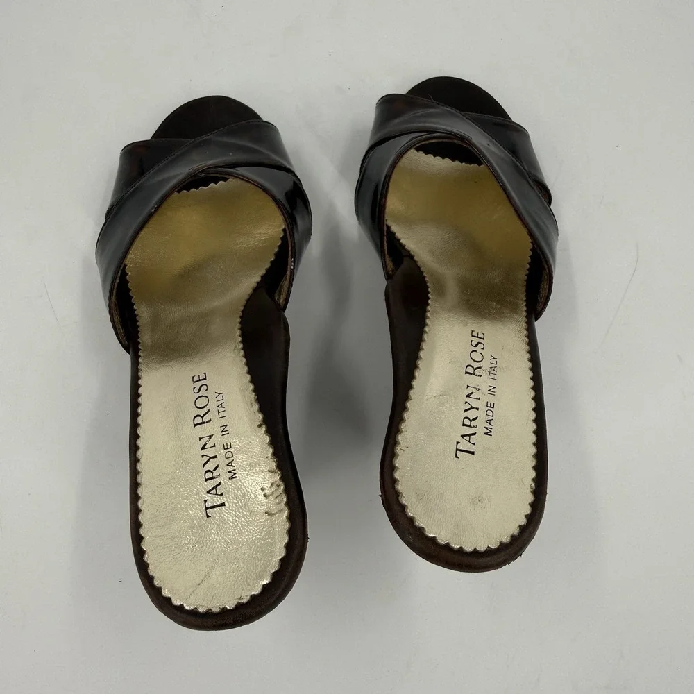 Taryn Rose Womens Size 5 EU 35 Leather Tortoise Patent Mules Heels Made Italy